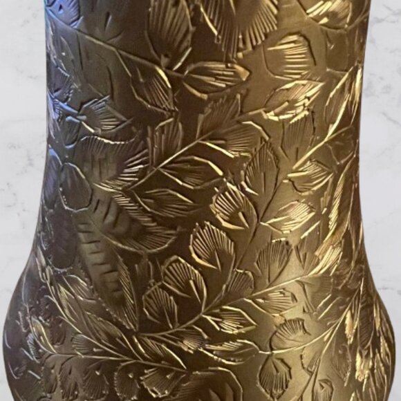 Solid Brass Etched Floral Flower Vases - Picture 2 of 3